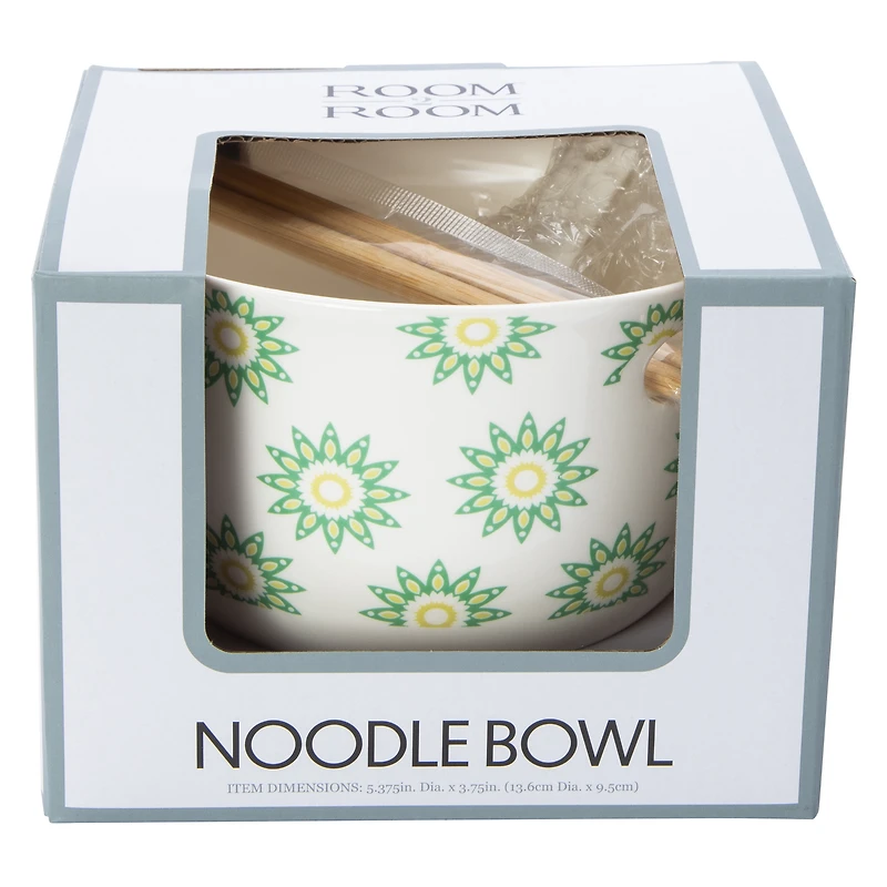 Ceramic Noodle Bowl with Chopsticks & Spoon
