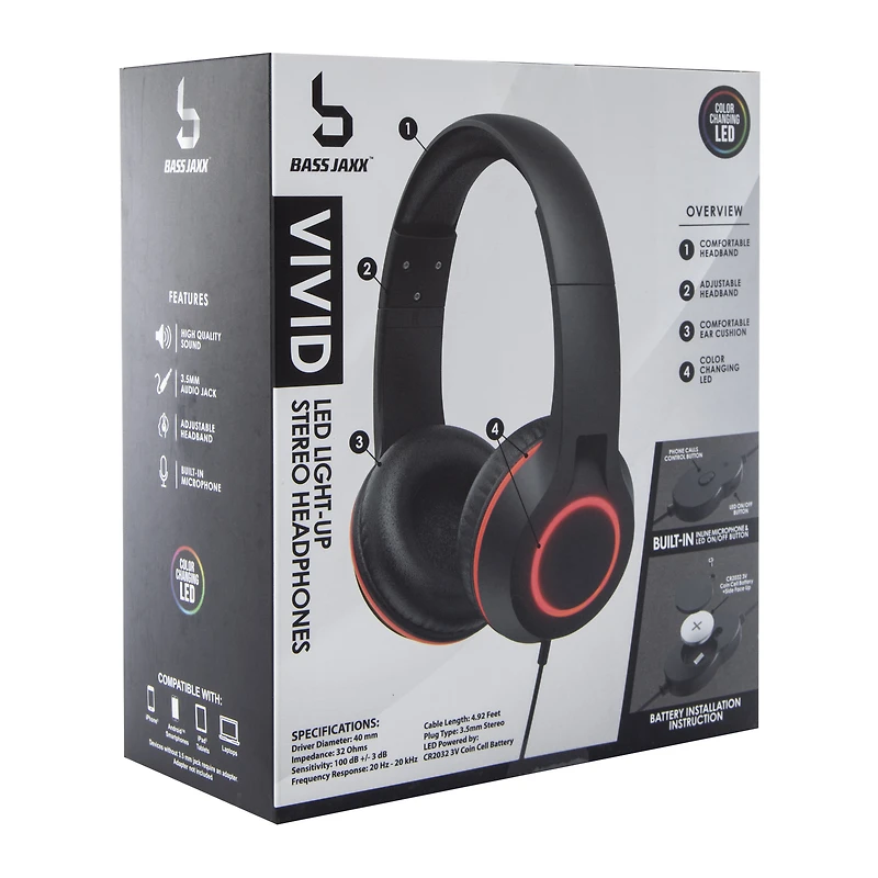 Vivid LED Light-Up Wired Stereo Headphones
