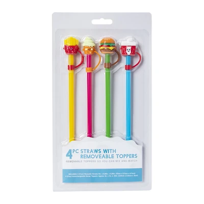 Reusable Straws With Removable Toppers, 4-Pack