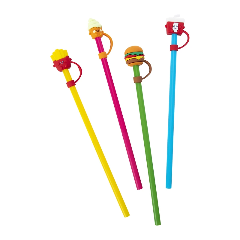 Reusable Straws With Removable Toppers, 4-Pack