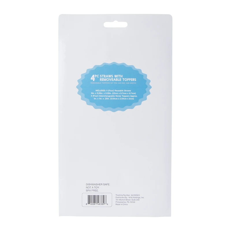 Reusable Straws With Removable Toppers, 4-Pack