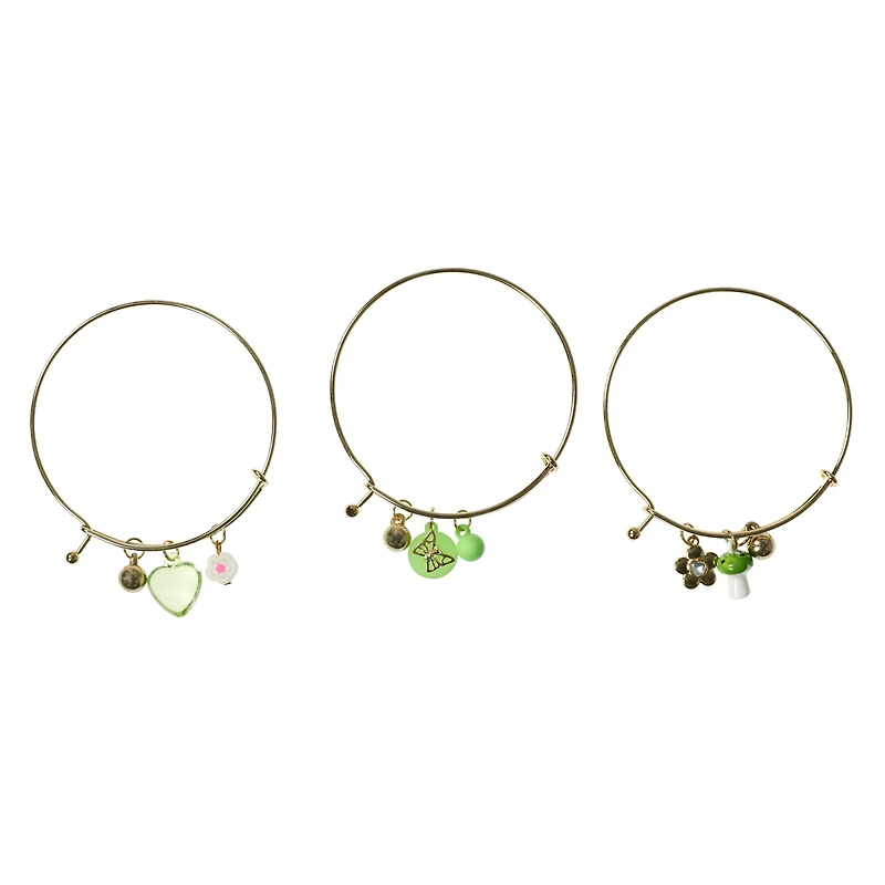 Girly Bangle Charm Bracelets 3-Piece Set