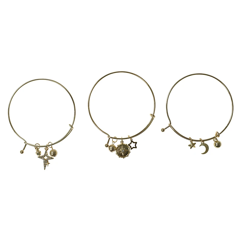 Celestial Bangle Charm Bracelets 3-Piece Set