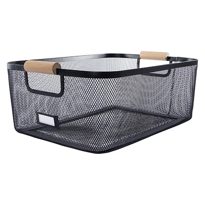 Metal Storage Bin With Plaque Label 13.3in x 10in