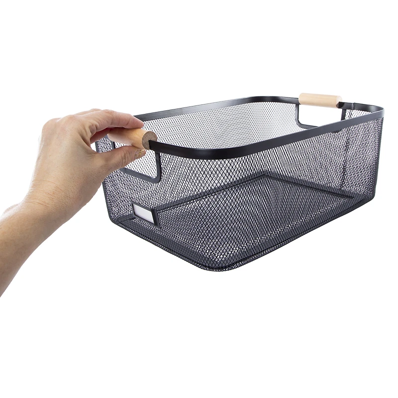 Metal Storage Bin With Plaque Label 13.3in x 10in