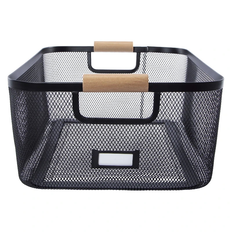 Metal Storage Bin With Plaque Label 13.3in x 10in