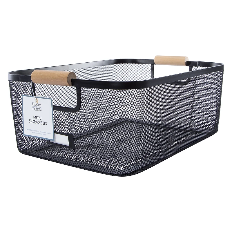 Metal Storage Bin With Plaque Label 13.3in x 10in