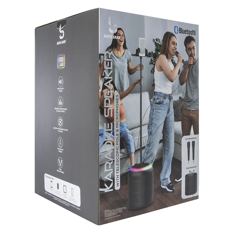 Bluetooth® Karaoke Speaker w/ Phone Stand & 2 Microphones