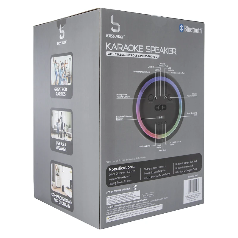 Bluetooth® Karaoke Speaker w/ Phone Stand & 2 Microphones