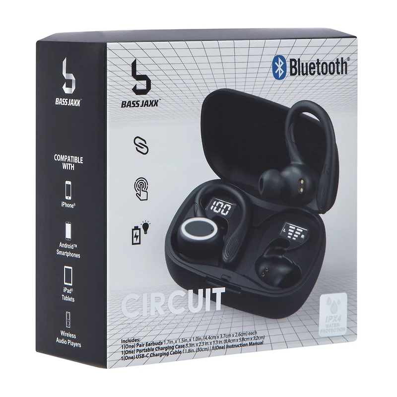 Water-Resistant Bluetooth® LED Earbuds With Microphone & Sport Hooks