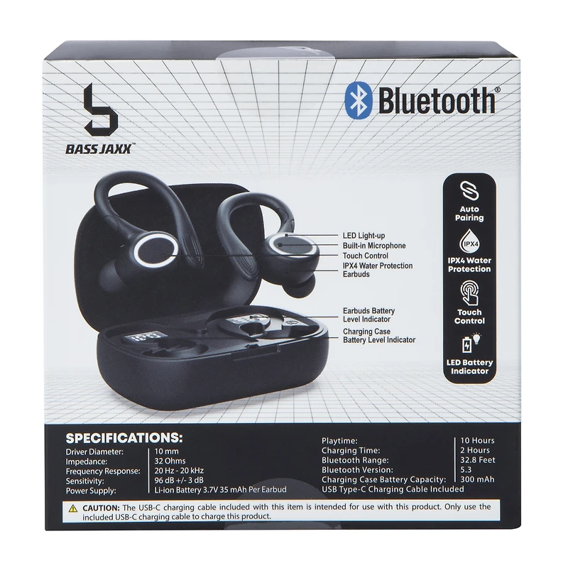 Water-Resistant Bluetooth® LED Earbuds With Microphone & Sport Hooks