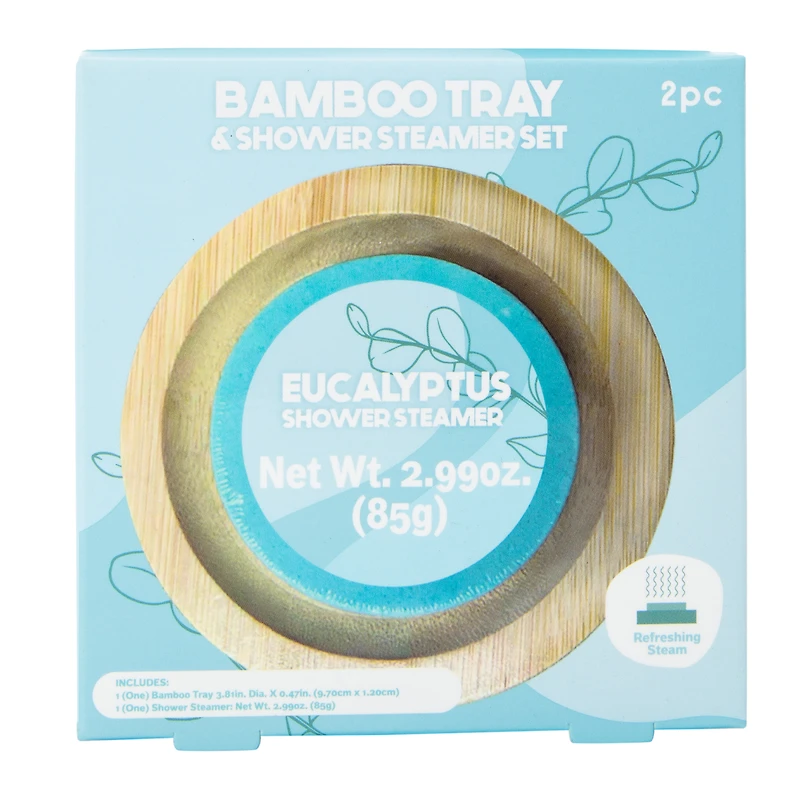 Bamboo Tray & Eucalyptus Shower Steamer Set 2-Piece