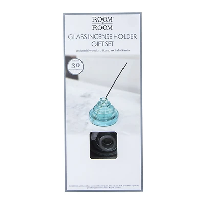 Round Glass Incense Holder Gift Set With 30 Sticks