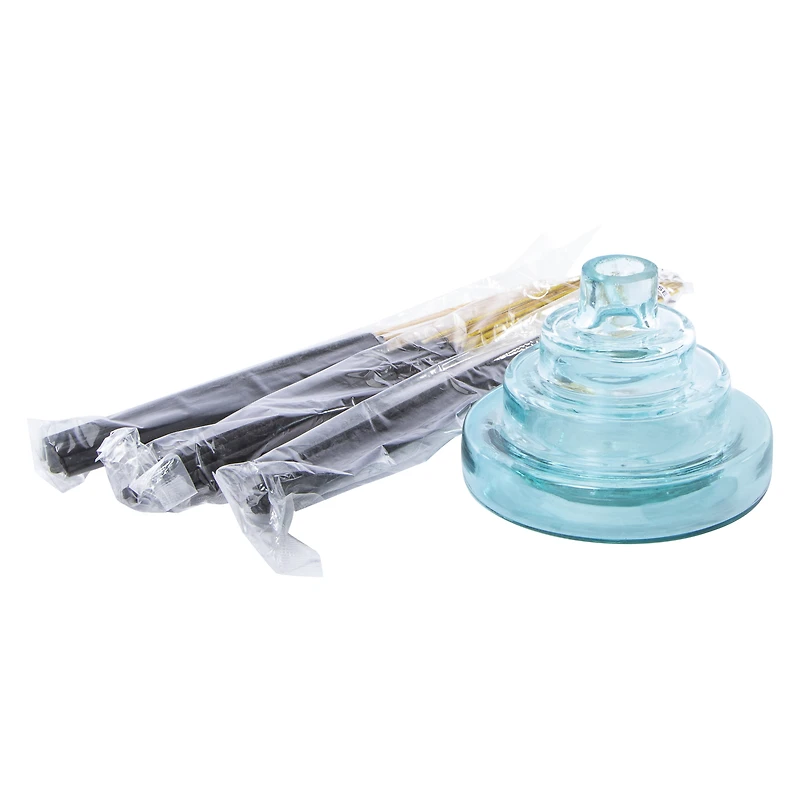 Round Glass Incense Holder Gift Set With 30 Sticks