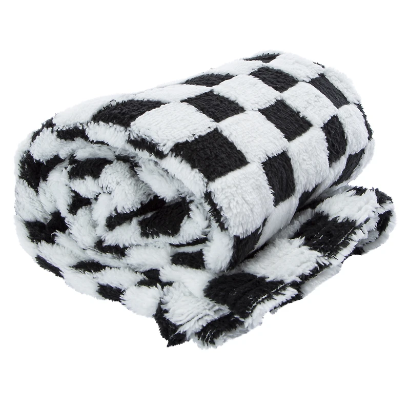 Jacquard Checkered Plush Throw Blanket 50in x 60in