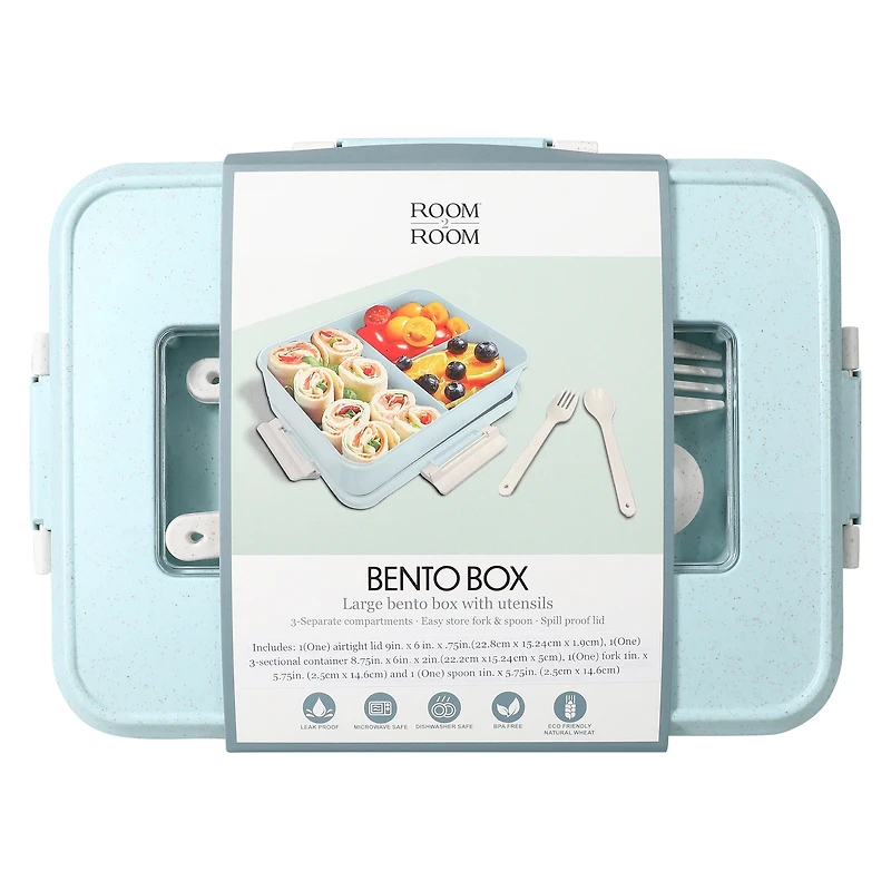 Large Bento Box With Utensils 8.75in x 6in