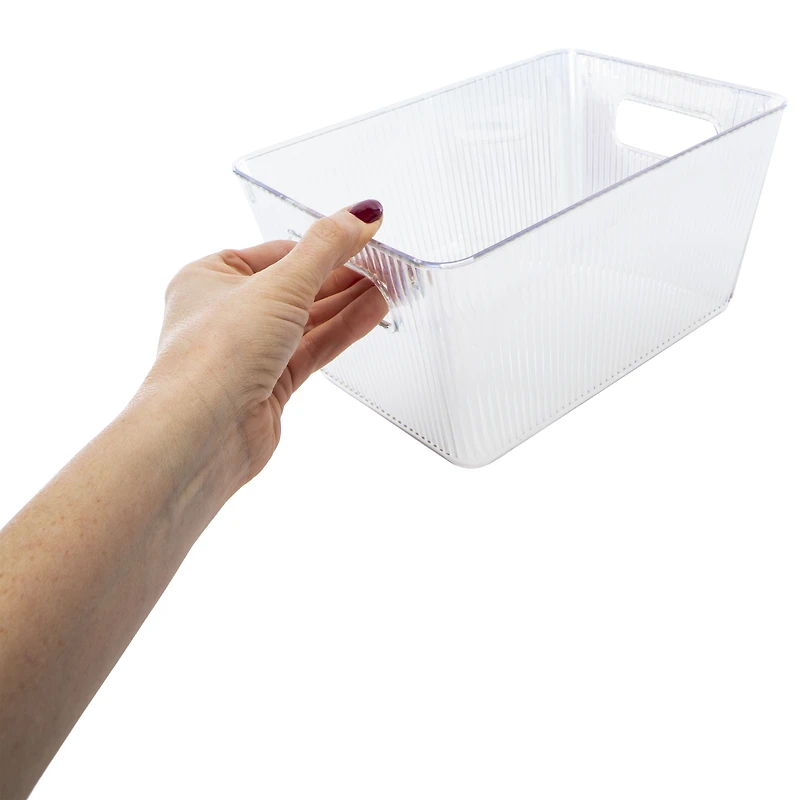 Small Clear Iridescent Ribbed Storage Bin 10in x 7in
