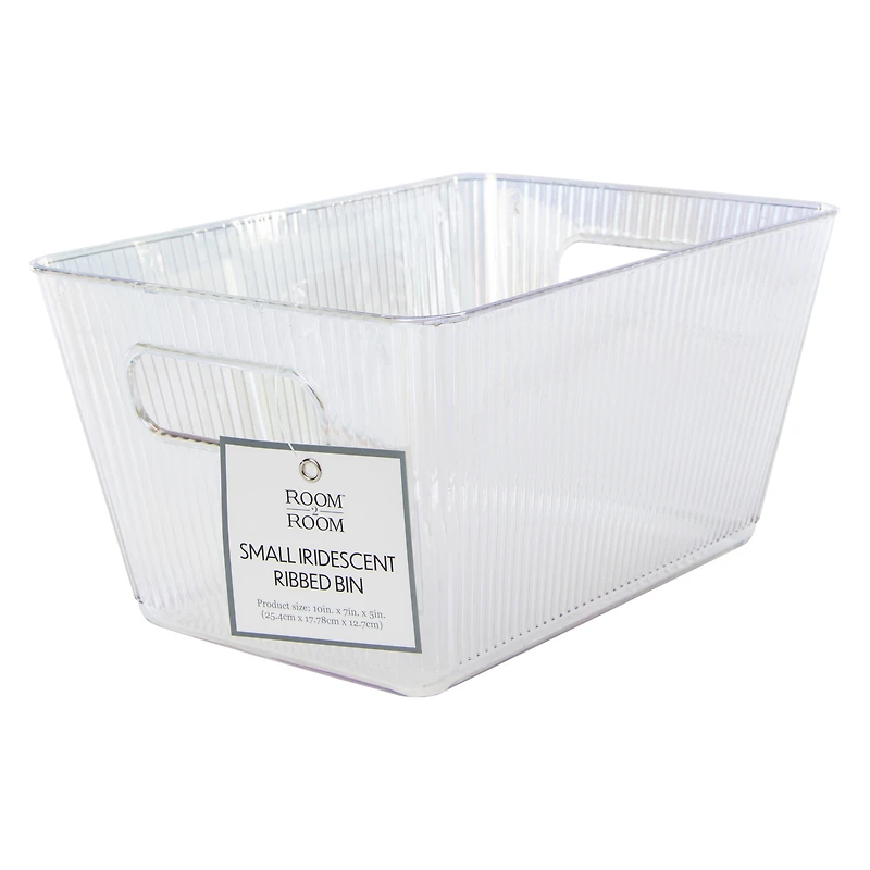 Small Clear Iridescent Ribbed Storage Bin 10in x 7in