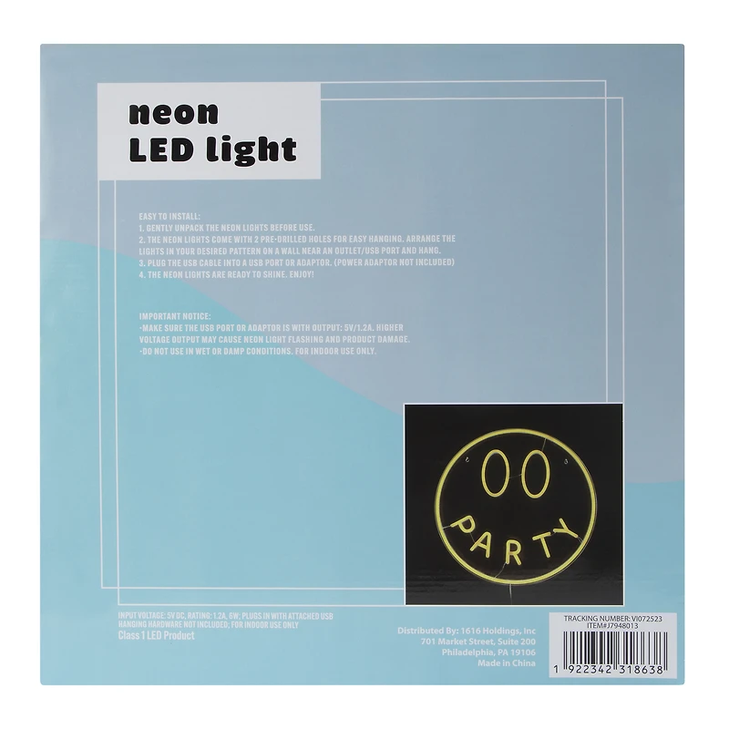 Neon LED Smile ‘Party’ Wall Light 18in