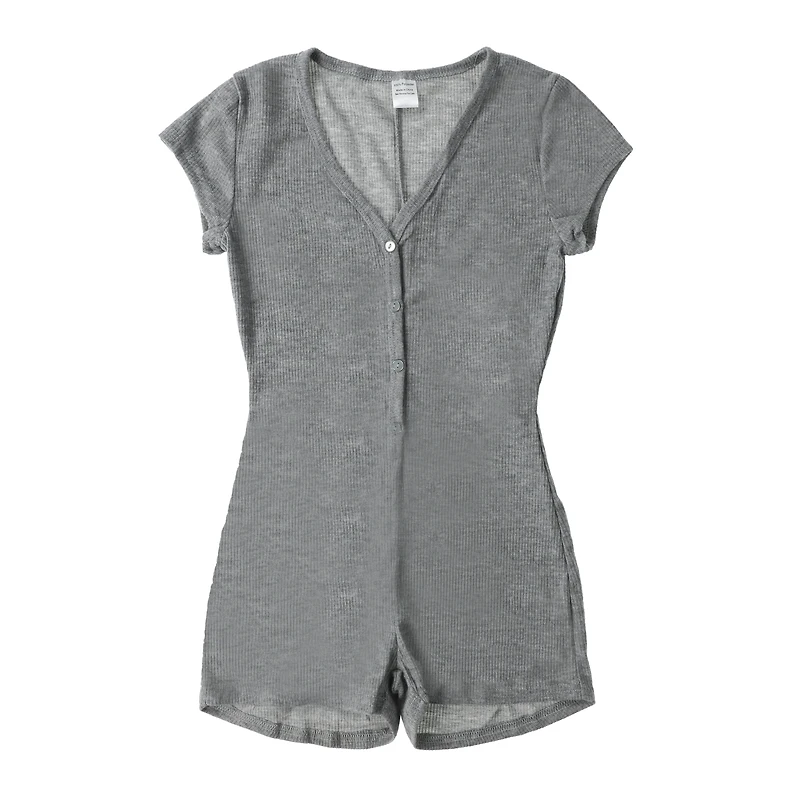 Ribbed V-Neck Lounge Romper