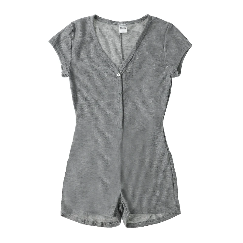 Ribbed V-Neck Lounge Romper