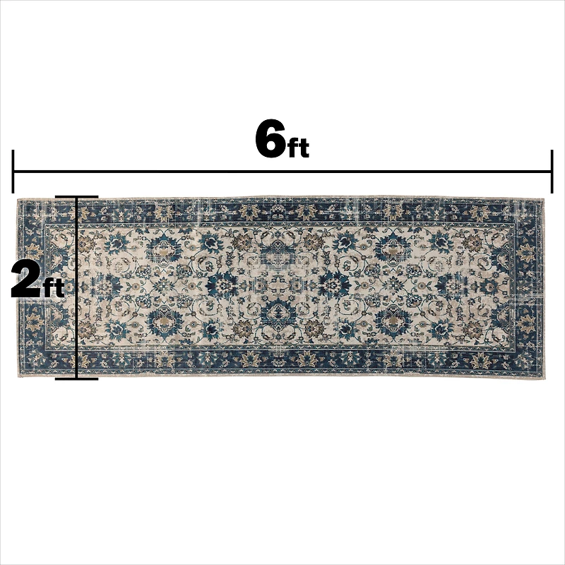 Traditional Runner Machine Washable Rug 24in x 72in