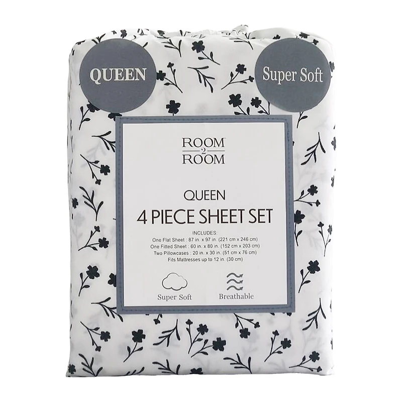 Queen Size 4-Piece Floral Sheet Set