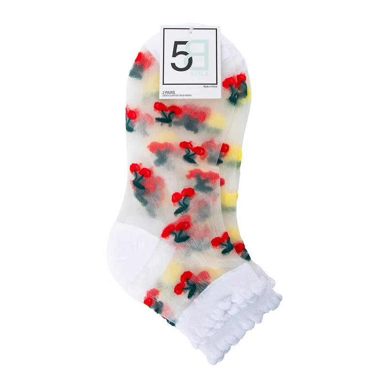 Ladies Sheer Fruit Quarter Crew Socks 2-Pack