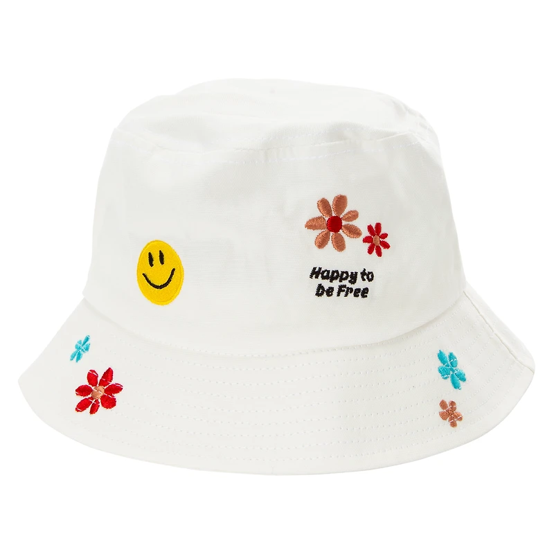 Happy Face Embroidered Bucket Hat