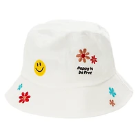 Happy Face Embroidered Bucket Hat