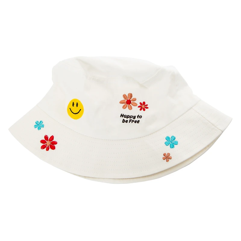 Happy Face Embroidered Bucket Hat