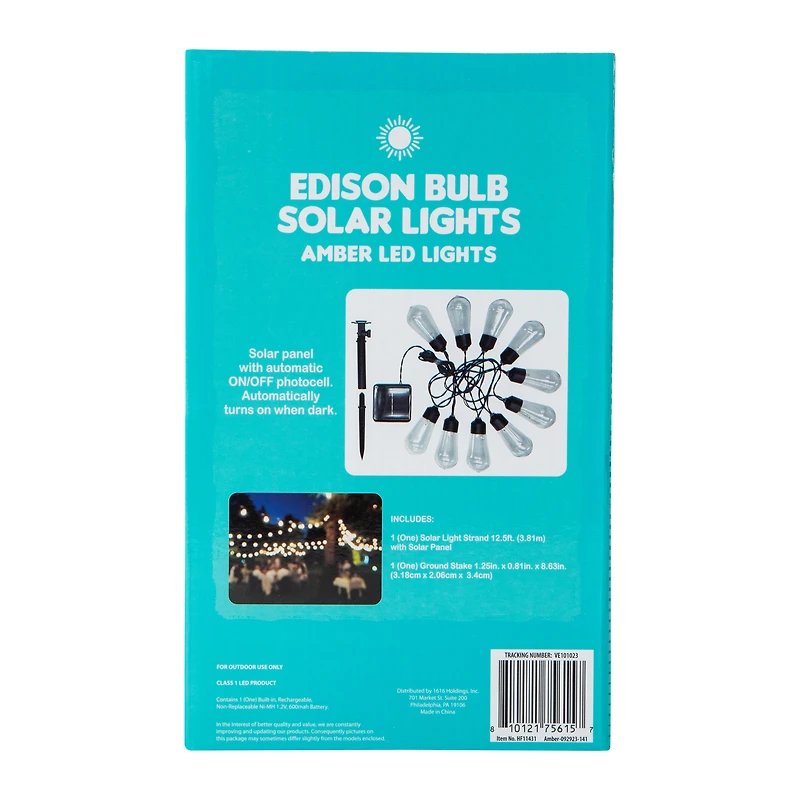 Amber LED Edison Bulb Solar String Lights 12.5ft