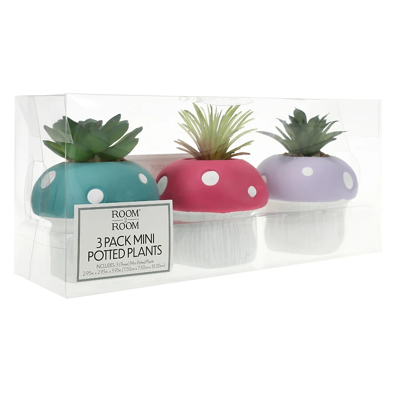 Mini Mushroom Potted Faux Plants 3-Count