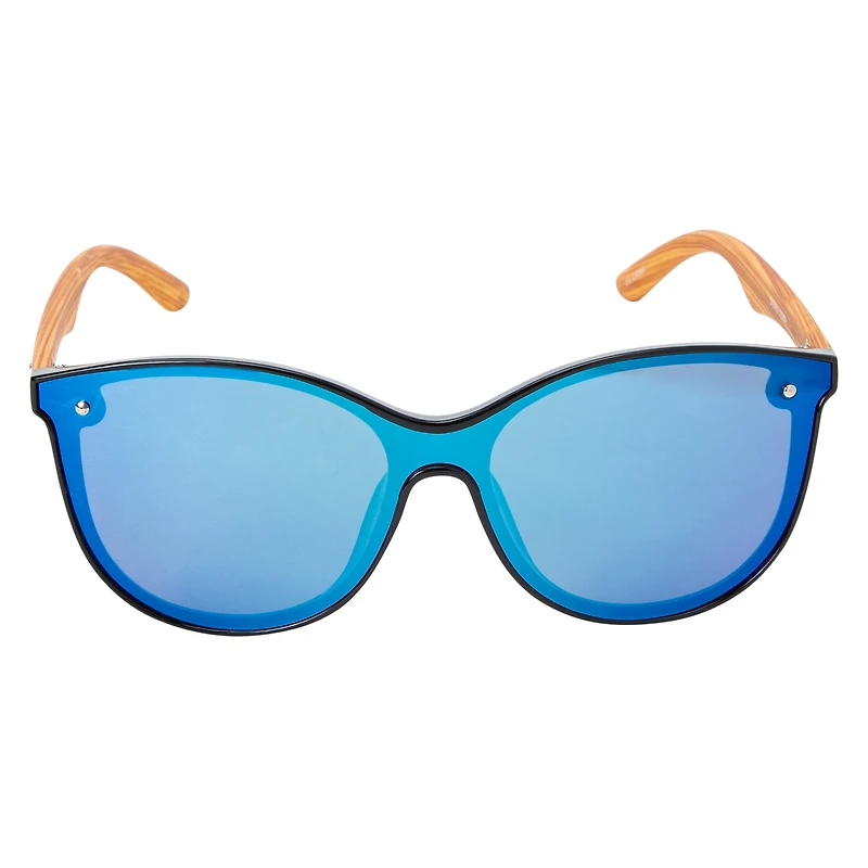 Ladies Bamboo Mirror Shield Sunglasses