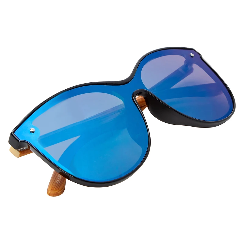 Ladies Bamboo Mirror Shield Sunglasses