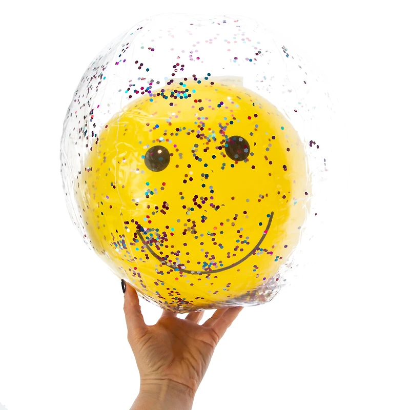 Happy Face Glitter Beach Ball 15in