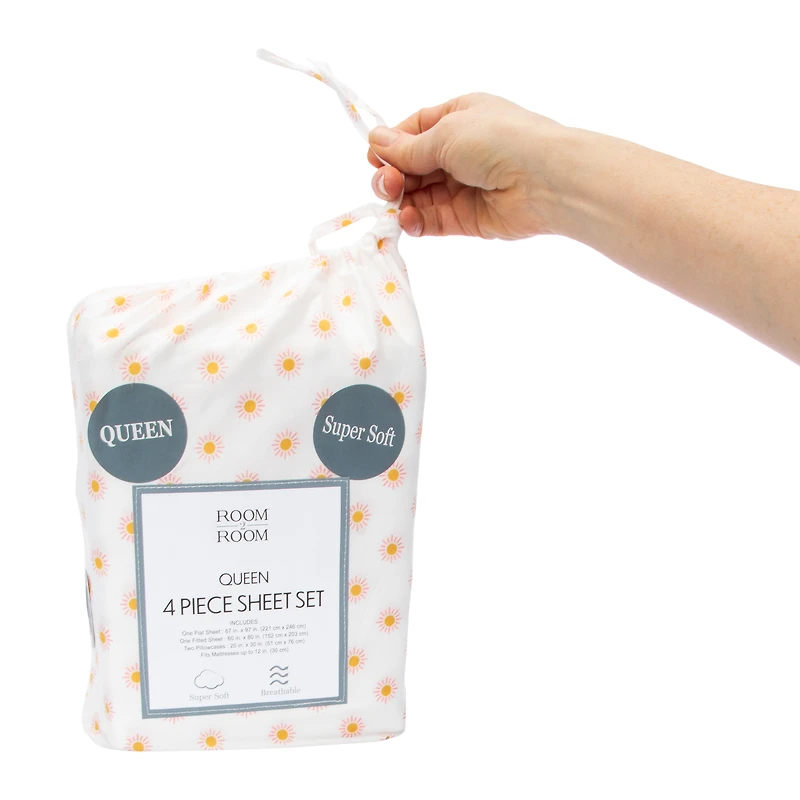 Queen Size 4-Piece Sheet Set - Sun Print