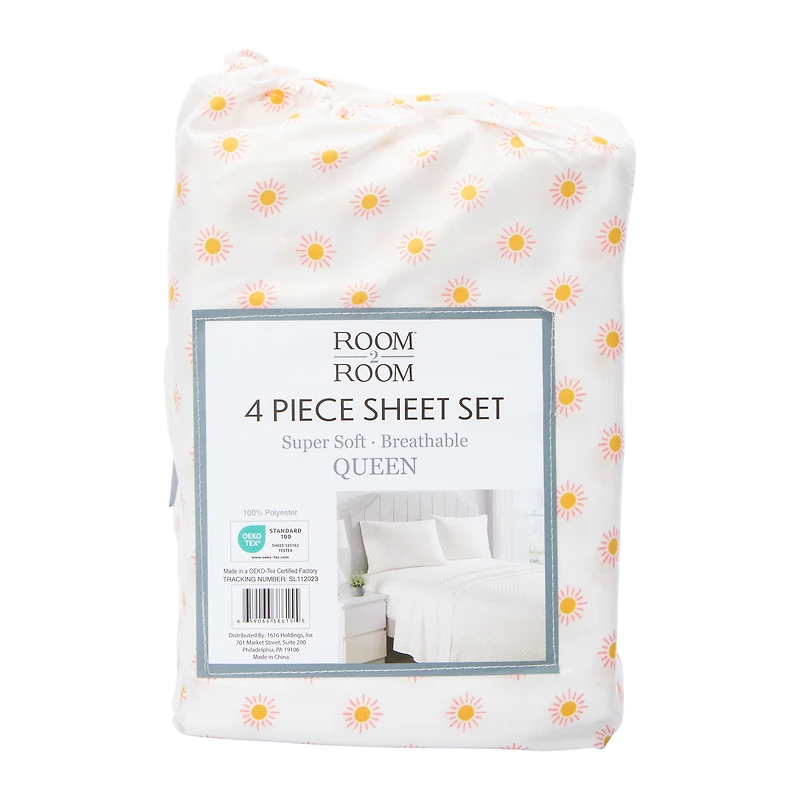 Queen Size 4-Piece Sheet Set - Sun Print