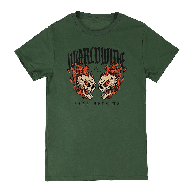'Worldwide' Flaming Skulls Graphic Tee
