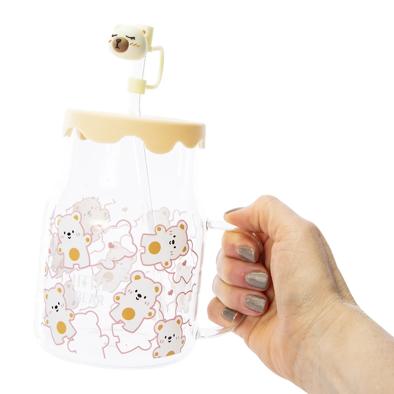 Kawaii Glass Drink Tumbler With Lid 26.4oz