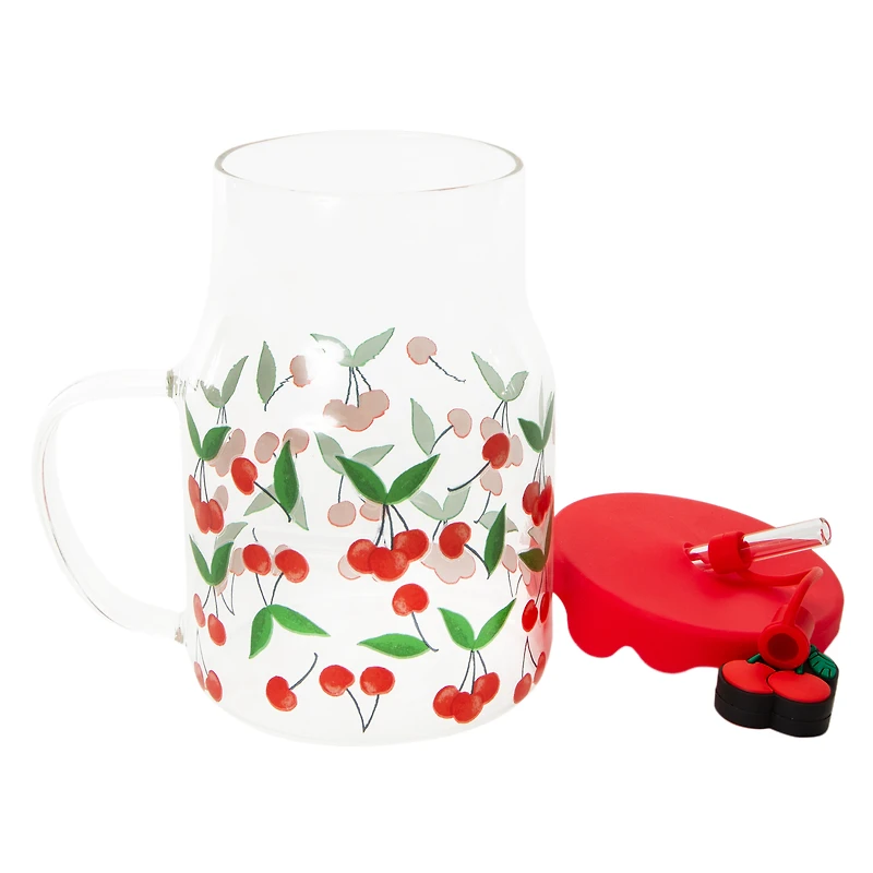 Fruit Printed Glass Sipper Travel Cup 26.4oz