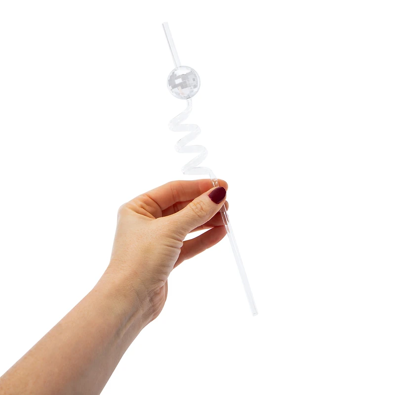 Silver Disco Plastic Straws 4-Count