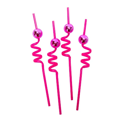 Pink Disco Plastic Straws 4-Count