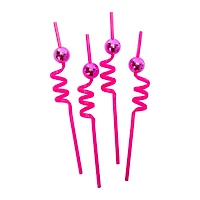 Pink Disco Plastic Straws 4-Count