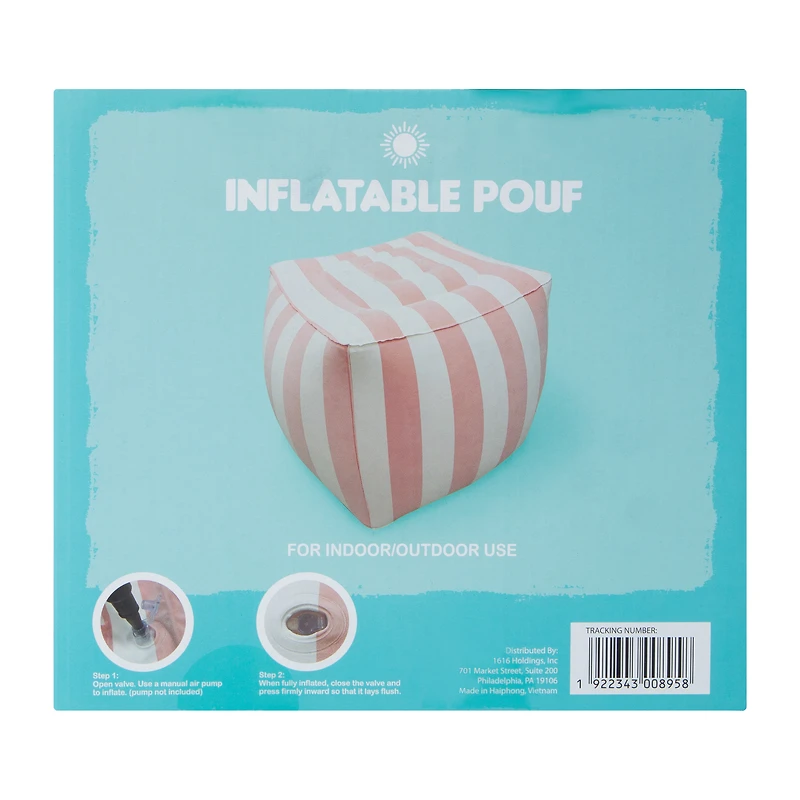 Striped Inflatable Outdoor Pouf 16in x
