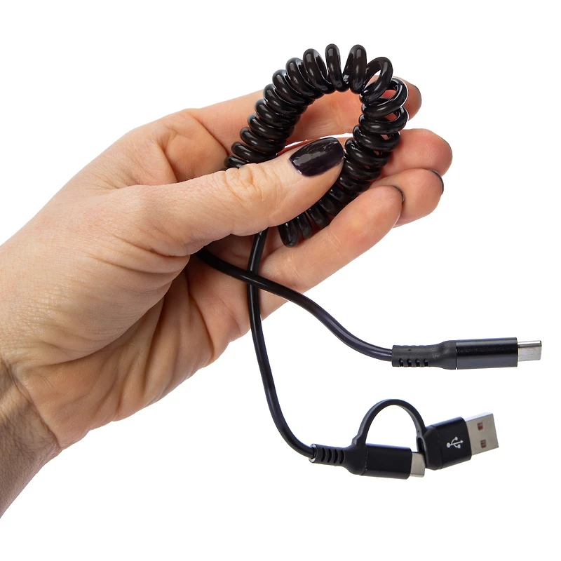 4ft USB-C Coiled Cable With USB-A Adapter 20W
