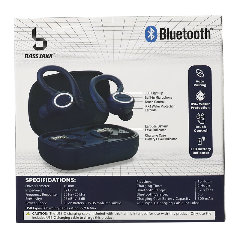 Water-Resistant Bluetooth® LED Earbuds With Microphone & Sport Hooks