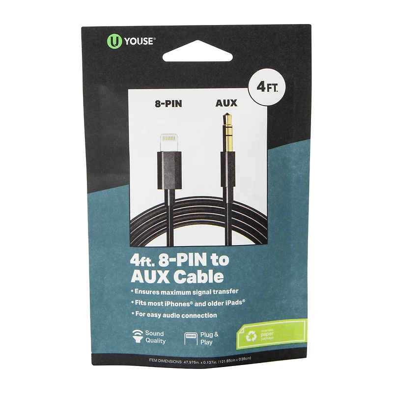 4ft 8-Pin To Aux Audio Cable