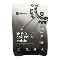 4ft Rapid Charge 8-Pin To USB-C/USB-A Coiled Cable