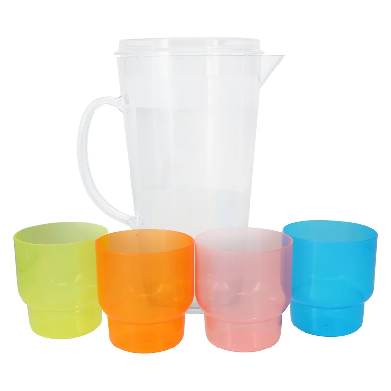 Clear Pitcher & Stackable Rainbow Cups Set
